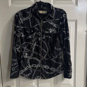 Michael Kors Black Zip-Front Jacket with Silver Chain Print